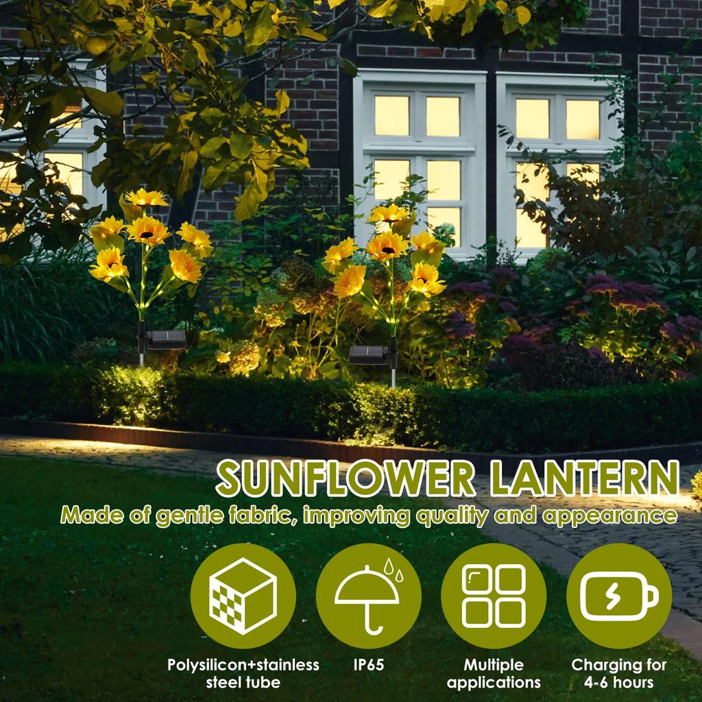 2Pcs 6 Heads LED Solar Sunflowers Flower Light Waterproof Auto On/Off Outdoor Garden Lawn Decoration Lamp Landscape Light