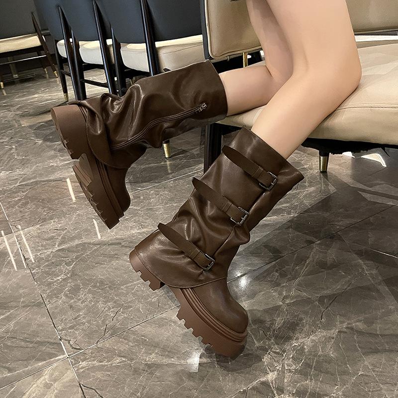 New Women's Western Boots British Retro Leather Look Senior Sense of Fashion Versatile Not Tired Feet Comfortable Shoes