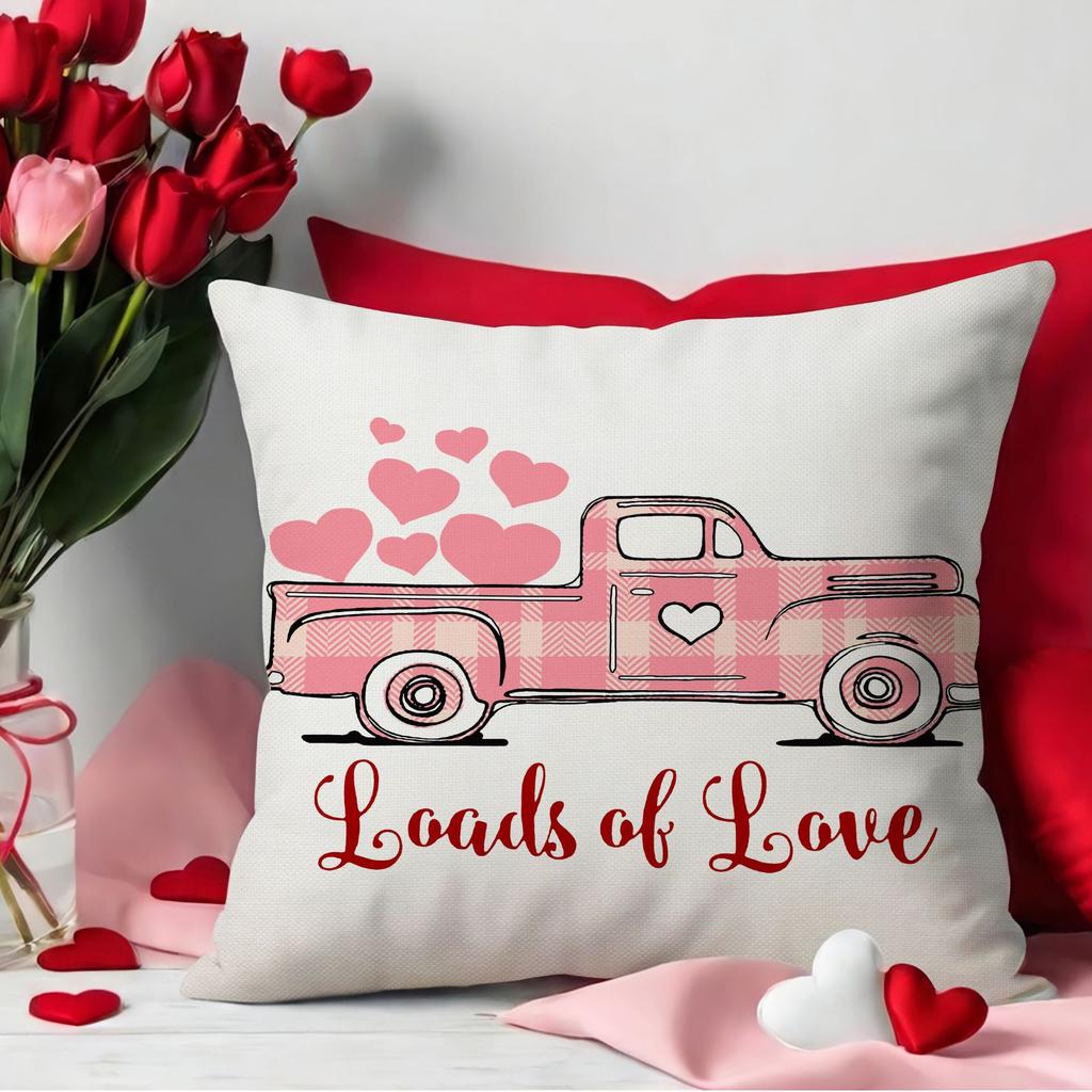 Valentine's Day Pillowcase Spring Farmhouse Decoration Red Pink Truck Love My Heart Home Sofa Decoration Decoration