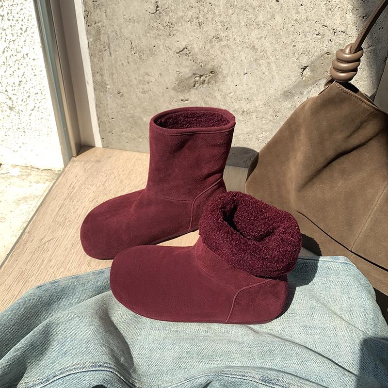 Women's Suede Thick Sole Large Size Thickened Winter Warm Fur One Snow Boots Padded Lining Ankle Boots Non-slip Hiking Sports Cotton Boots