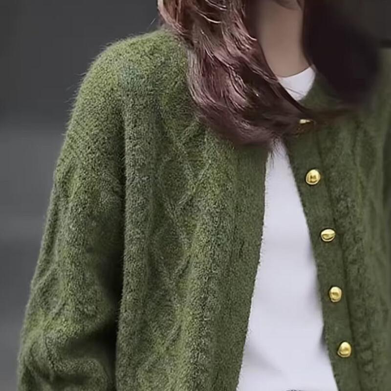 Zuose Women's French Retro Cable-Knit Cardigan
