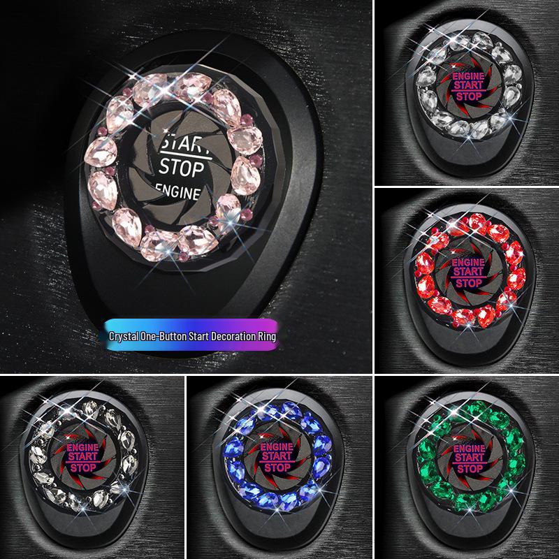 Car Ignition Start Button Decor Ring with Inlaid Crystal Diamonds for Women