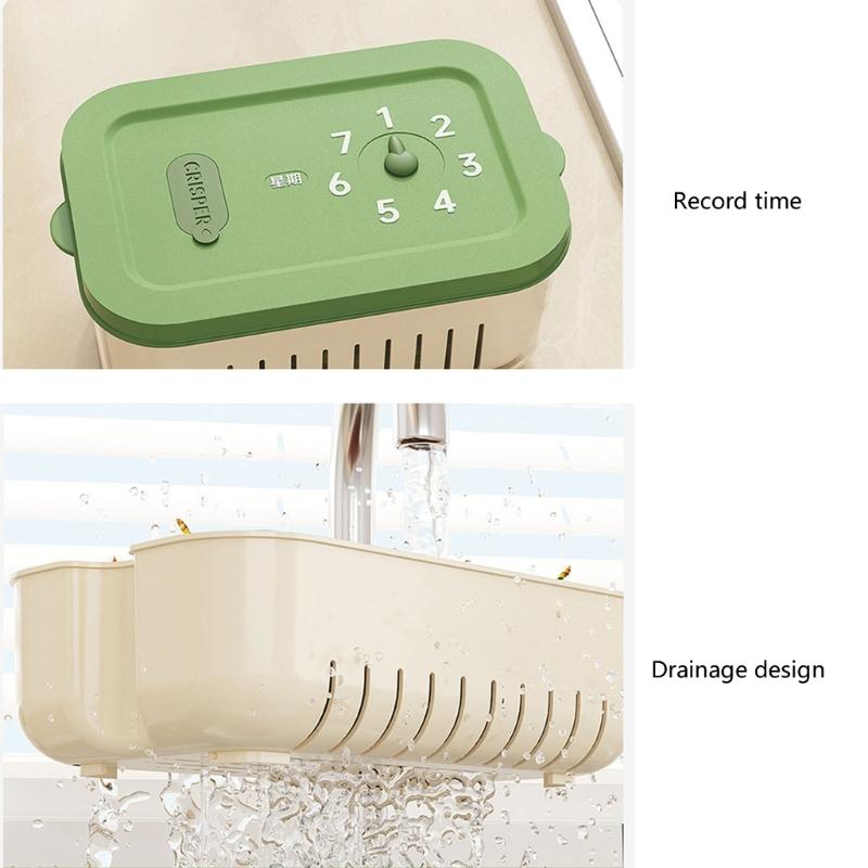 Innovative Timer Refrigerator Sealed Box for Organizing Fruits Vegetables Fridge Food Organizer with Drain Basket