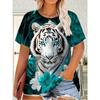 Summer 2025 Women Plus Size Casual T-shirt 3D Tiger Print Short Sleeved Women Sports Casual T-shirt Quick Drying and Breathable