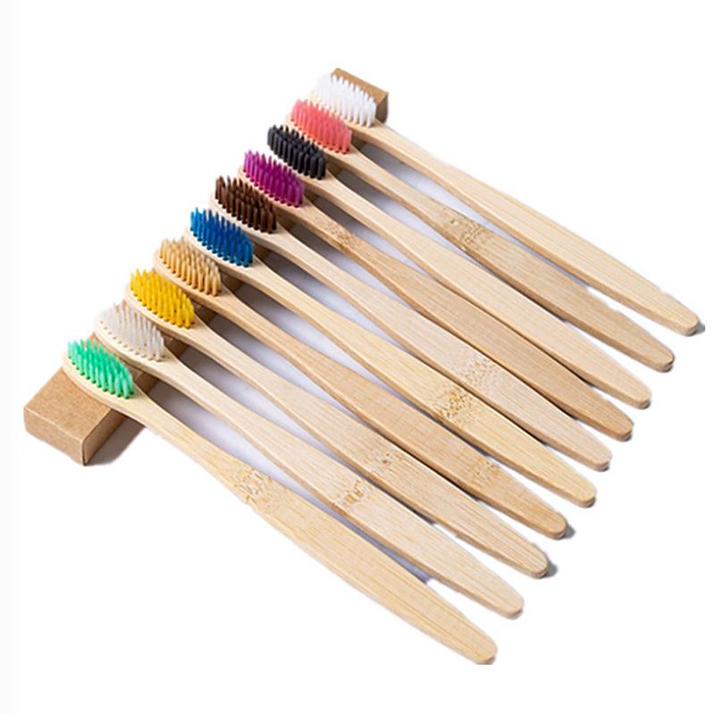 10ks zubní kartáček Eco-Friendly Rainbow Bamboo Zubní kartáček z měkkého vlákna Biologicky odbouratelný zubní kartáček Zubní kartáček s pevnou bambusovou rukojetí LXY