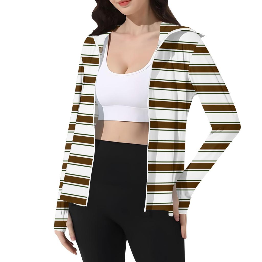 Women's Printed Ice Silk Hooded Lightweight Long Sleeve Sun  Jacket Top