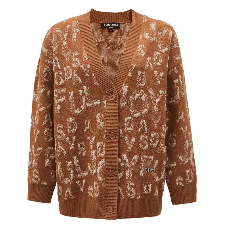 VEROMODA Women's V-Neck Letter Jacquard Cardigan