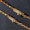 18K Gold Plated Men's Stainless Steel Zircon Hip Hop Style Miami Curb Cuban Link Chain Diamond Encrusted for Boy Man