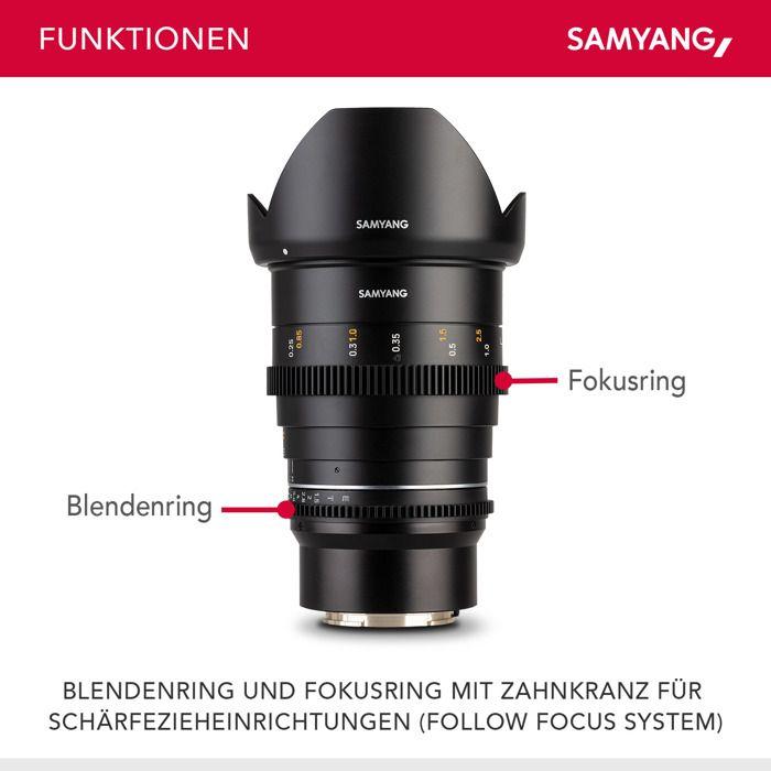 Samyang objectif vidéo vdslr 24mm t1.5 mk2 compatible avec sony e