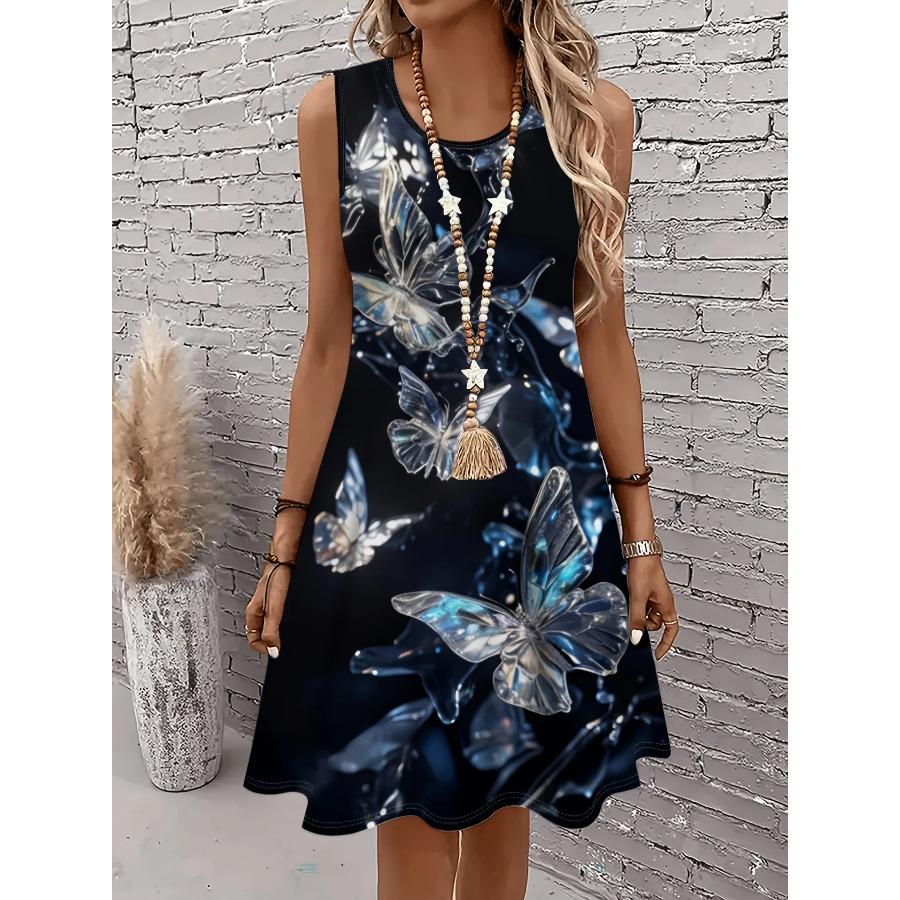Women S Plus Size Sleeveless A-Line Dress with Vibrant Butterfly Print Dresses Casual Outdoor Outings Y2k Ladies Clothes Tops 2XS