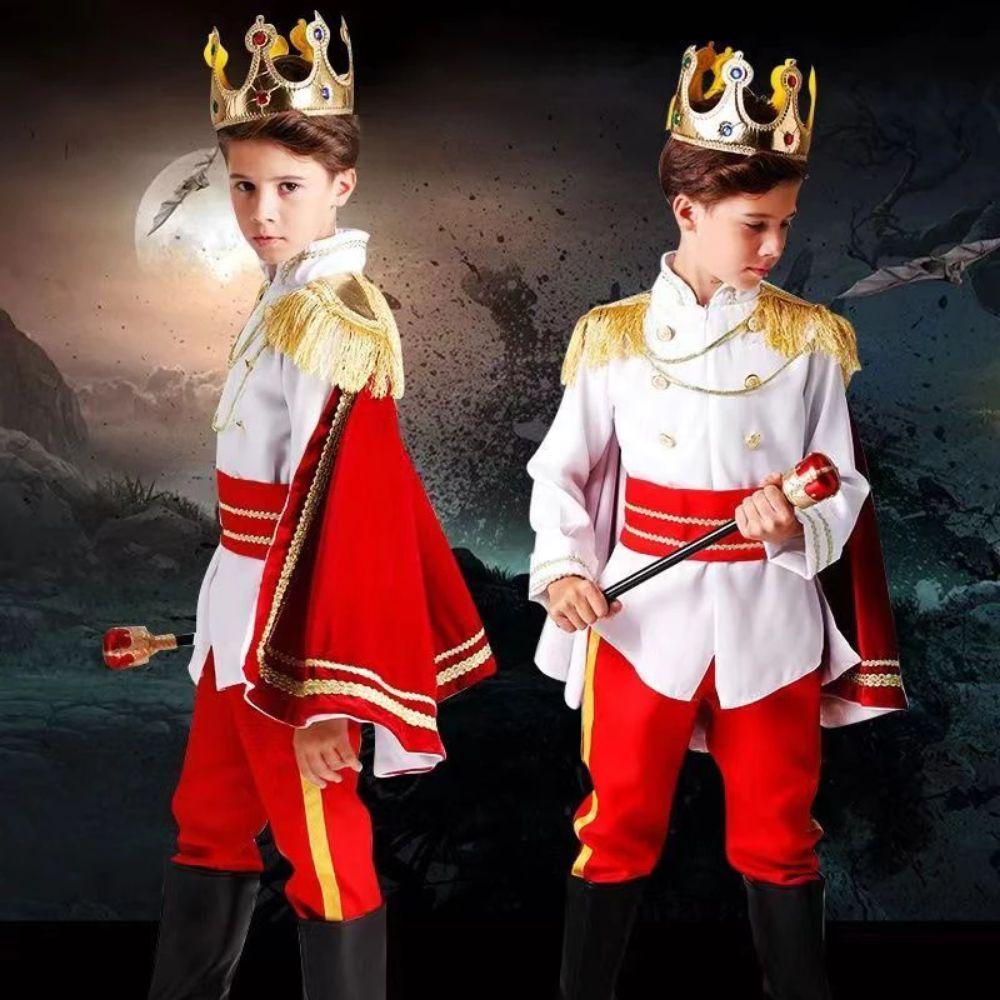 Role Playing Prince Cosplay Dress Suit King Prince Kid Crown Cane Party Costume  Children