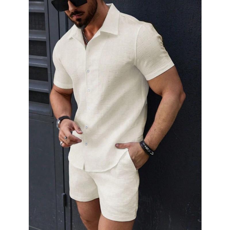 Men Casual Short Sleeve Shirt And Shorts Two Piece Beach Sports Set