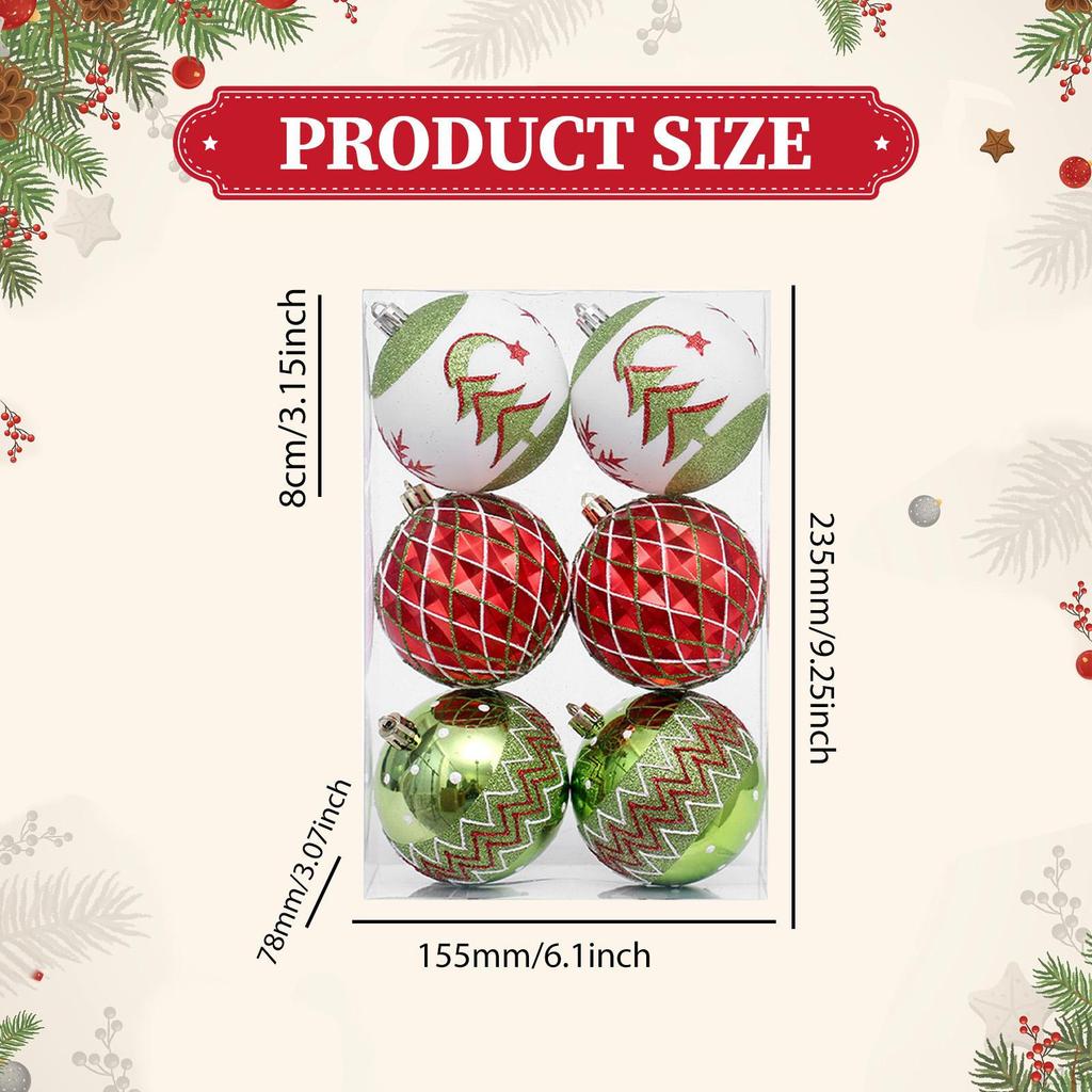 6 Pieces Christmas Ball Ornaments Tree Hanging Balls with Hole Xmas Decorations