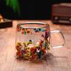 Hochwertiger Kreativer Blütenblatt-Quicksand-Glasbecher mit Echten Trockenblumen und doppelwandigem Borosilikatglas für Kaffee
