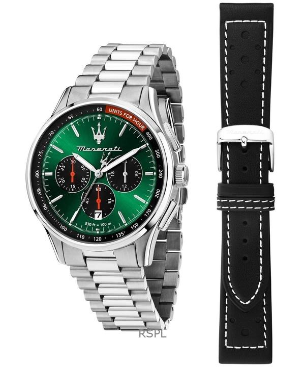 

Maserati Sorpasso Хронограф Нержавеющая сталь Зеленый циферблат солнечные лучи Кварцевые R8873624002 100М Мужские часы с дополнительным ремешком зелёный/солнечный луч