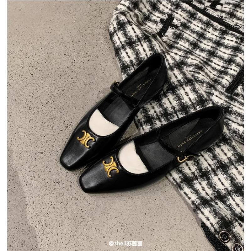 [Shei]~ Retro Gold Buckle Belt Mary Jane Shoes Women's Single Shoes Retro Style