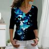 Naked Butterfly Print Women Tshirts Ladies Tops Long Sleeve V-neck Pullover Femme T-shirts T Shirt For Women