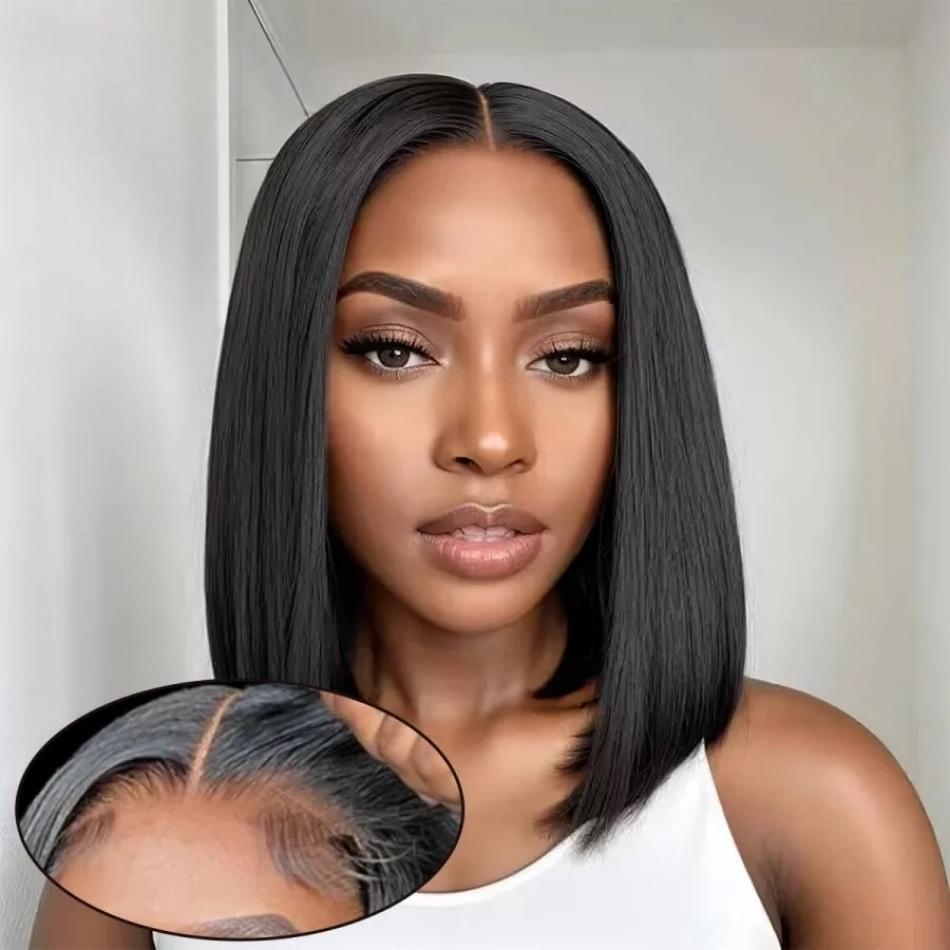 Perucă Bob Dreaptă Ready To Wear Fără Adeziv Păr Uman Peruci 4X4 5X5 Bob Scurt Fără Dantelă HD Frontal Închidere Peruci Negre Pentru Femei