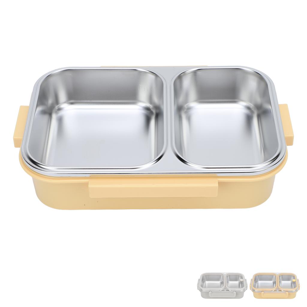 Stainless Steel Lunch Box Container Sealed Odorproof 2 Compartment Portable Square 1.2L