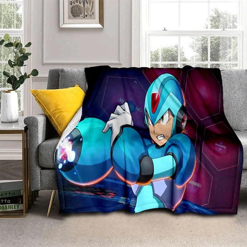 Retro Games Megaman Rockman Cartoon Blanket,Soft Throw Blanket for Home Bedroom Bed Sofa Picnic Travel Office Cover Blanket Kids
