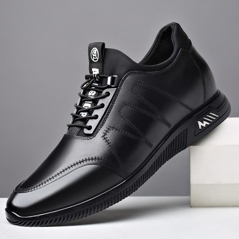 Couro 6cm invisível aumento de altura interna sapatos masculinos outono respirável malha esportes e lazer sapatos 8cm aumento de altura sapatos masculinos de couro