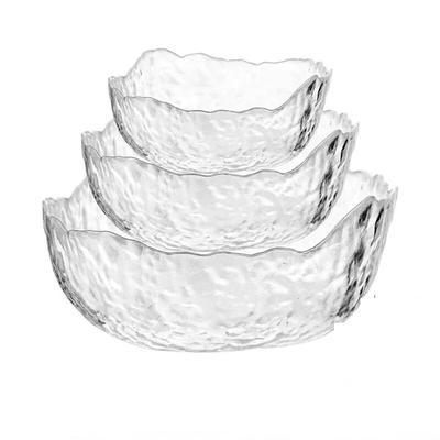 Nordic Style Salad Bowl Hammer Pattern Golden Edge Glass Bowl Transparent Salad Bowl Household Fruit Bowl Tableware Set