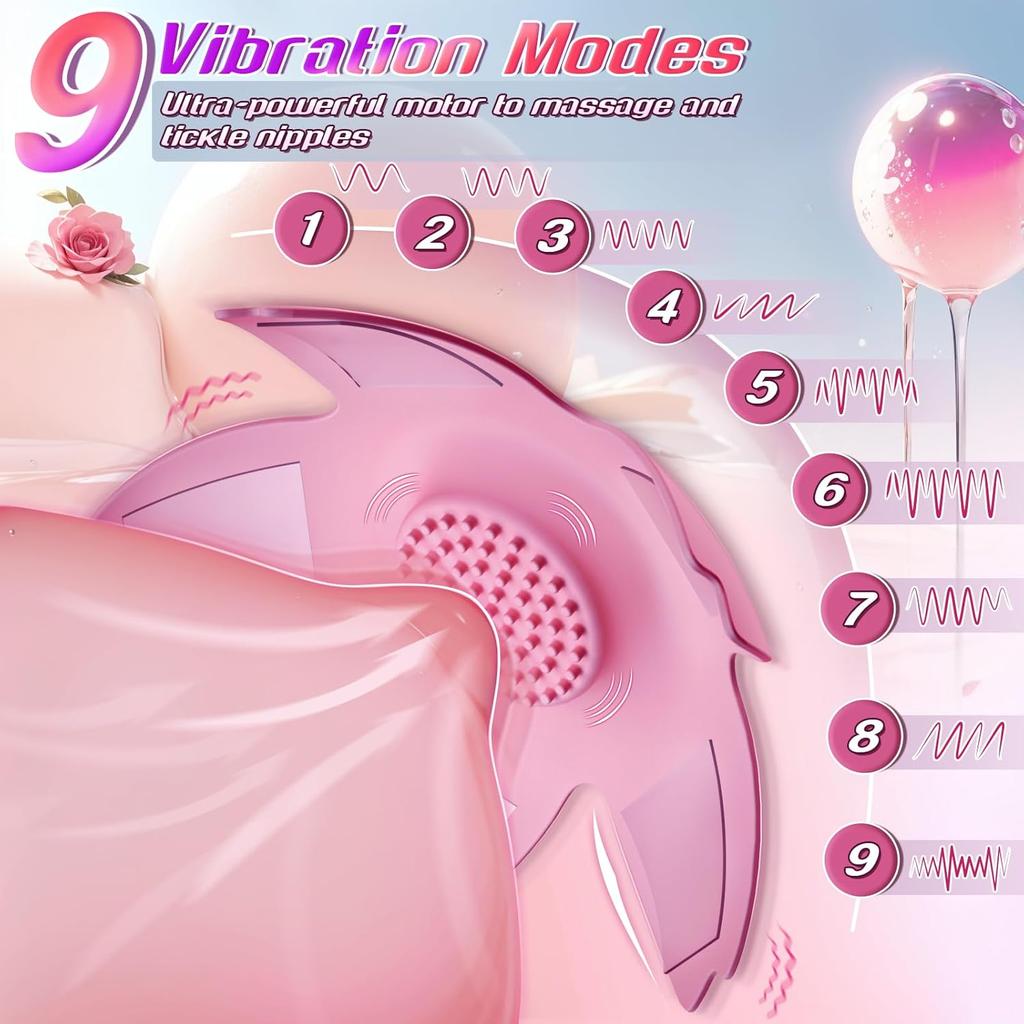 Nipple Toys Vibrator Adult Sex Toys, with 9 Vibration Modes, Female Wearable Adjustable Remote Control Sex Pleasure Toys with Adhesive Stickers