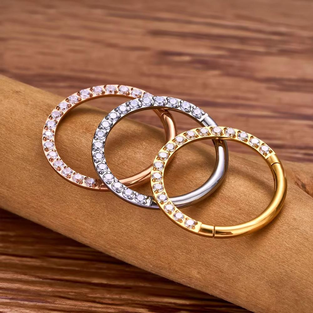 1/10PCS Stainless Steel Nose Ring Septum Clicker Hoop Earrings For Women Piercing Body Jewelry Lip Ring Zircon Hinged Segment