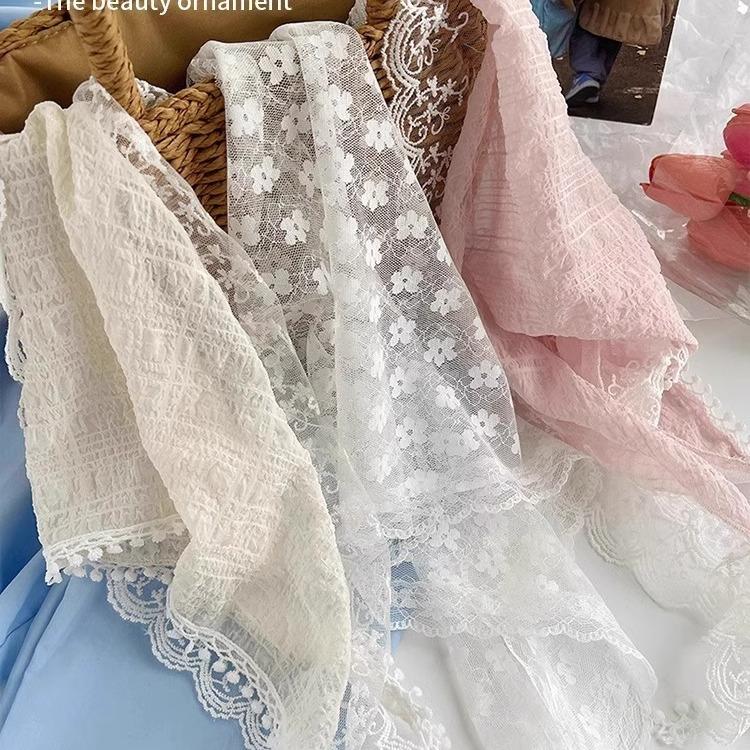 White sweet lace flower scarf elegant feminine headband thin breathable artistic style travel accessory