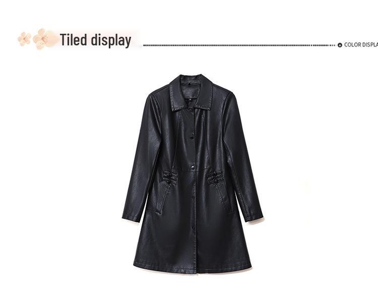 Stylish Leather Trench Coat for Middle-Aged Women - Spring & Autumn Slim-Fit, Washed Leather