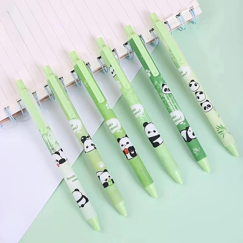 6pcs Cute Panda Gel Pens - Durable Black Ink, Vibrant Green & Light Blue Barrels with Adorable Panda Designs