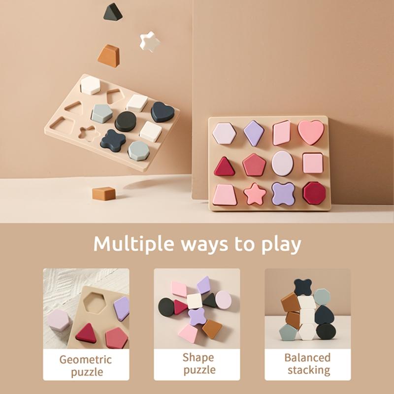 Montessori dřevěná 3D hračka puzzle Silikonové stohování dítě barevné dřevěné kostky kognitivní schopnosti učení pro dítě vzdělávací hračka