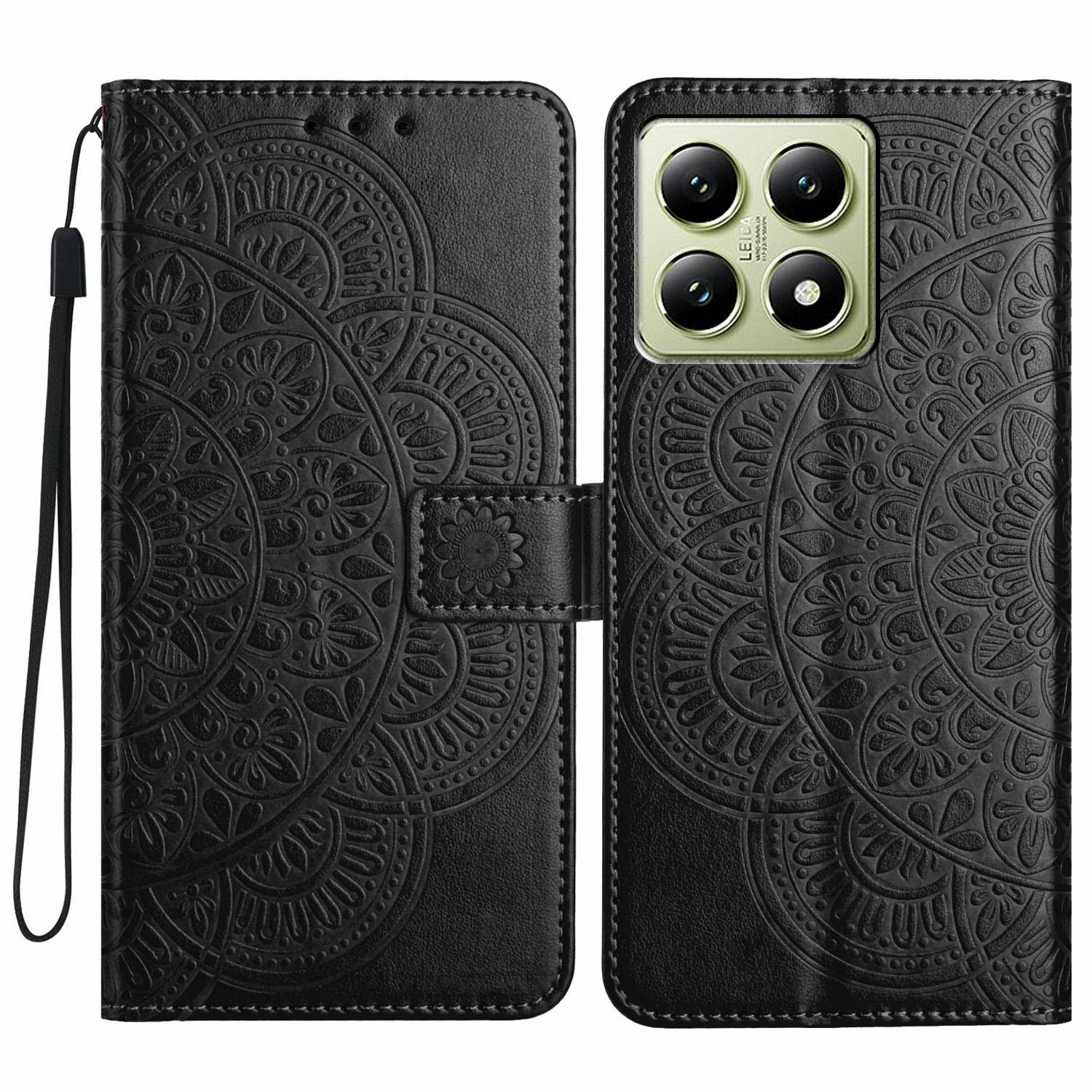 

For Xiaomi 15T Leather Case with Card Slots Mandala Pattern Phone Cover Stand Black