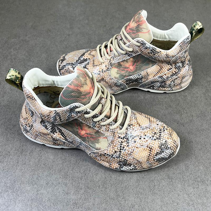 

Chinese Style Fashionable Casual Shoes Men s Summer New Versatile Heightening Trendy Shoes Snake Pattern Leather Sports Shoes Outdoor Street Sneakers 37