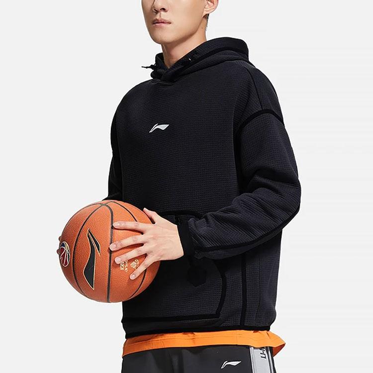 Li-Ning Professional Basketball Series Solid Color Print Logo Pocket Sweatshirt Men Sweatshirt Black AWDSB87-2