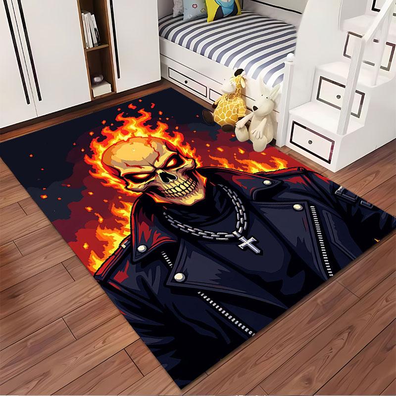 "Fiery Ghost Skull Skeleton Art" suitable as a non-slip mat for the living room or bedroom sofa