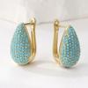 Synthetic Turquoise Inlaid Teardrop Shape Golden Plated Stud Earrings Women's Elegant Banquet Jewelry Accessories Crafts