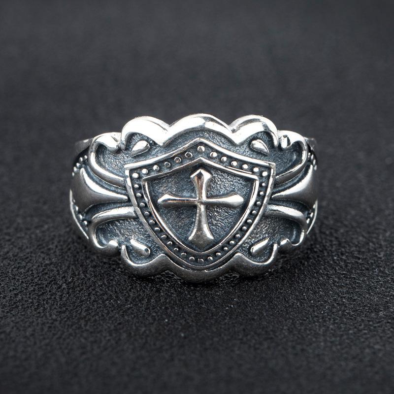 Trendy Retro Knight Shield Cross Ring Charming Men's Ring New Fashion Cross Amulet Jewelry Hip Hop Punk Accessories Party Gift