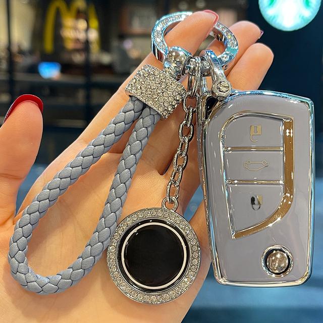Leather Rope Ring Car Key Case Cover for Toyota Prado Land Cruiser Highlander CROWN HARRIER RAV4 C-HR Camry ALLION COROLLA Prius