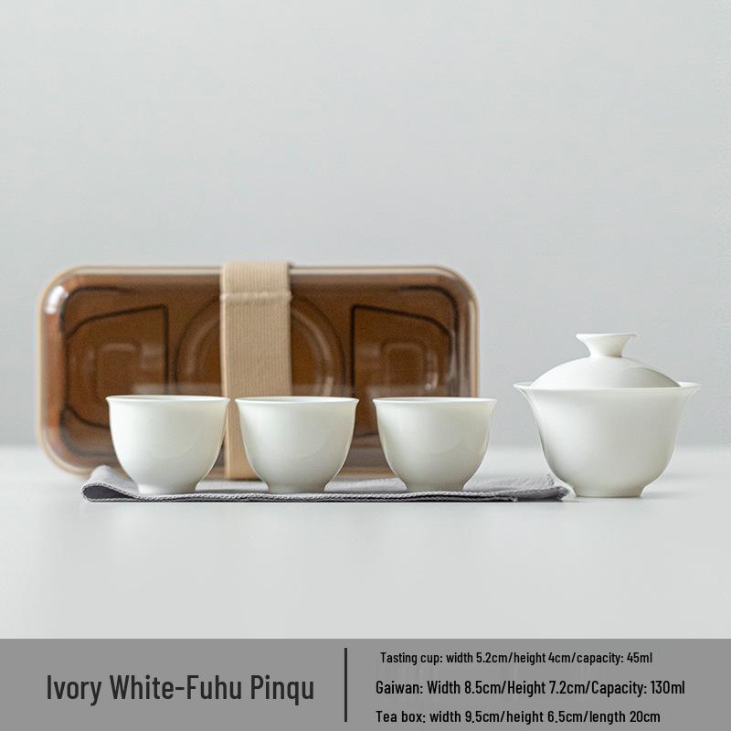 Portable Dehua White Porcelain Gaiwan Tea Set with Anti-scalding Kung Fu Tea Cup