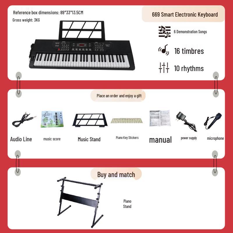 Portable 61-Key Electronic Keyboard for Beginner Students