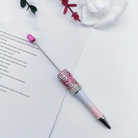 Decorative Beaded Pen Diamond Beadable Pens, Bling Rhinestone DIY Plastic Bead Pen, Crystal Cute Shaft Black Ink Ballpoint Pens for Decorations Office
