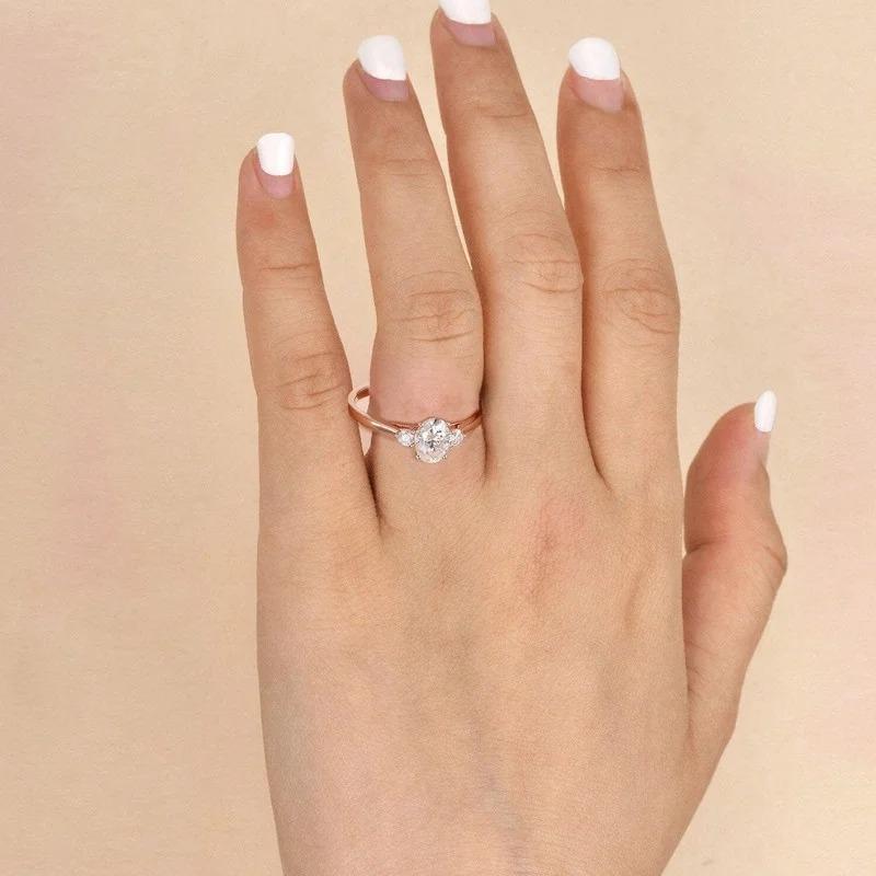 Oval Moissanite Engagement Ring 14K Yellow Gold Plated Silver Engagement Ring Vintage Engagement Ring