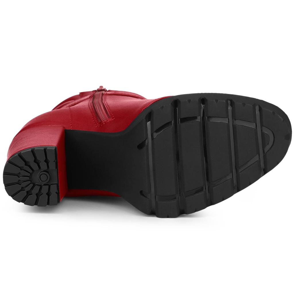 Allegra K Buckle Lace-Up Ankle Boots with Platform Block Heel, Women's, Red, Size 26.0cm