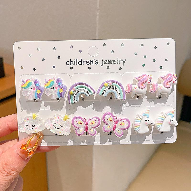 Kreskówkowe kolczyki dla dziewczynek bez przekłuwania - Słodkie, bezbolesne, letnie akcesoria na uszy dla dziecka