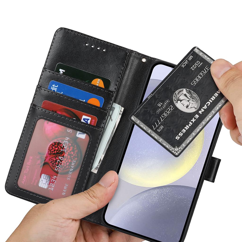 For Samsung Galaxy S24+ Stand Case Textured Leather Wallet Phone Cover with Strap