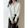 Womens V-Neck Satin Blouse With Flowing Tie Detail Lightweight Office Shirt Pure Color Long Sleeve Top Professional Wear