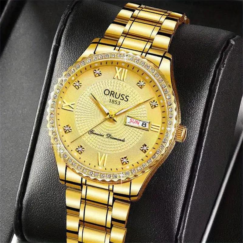 ORUSS Nowy luksusowy męski zegarek TOP marki z wodoodpornym kalendarzem Luminous męskie zegarki kwarcowe