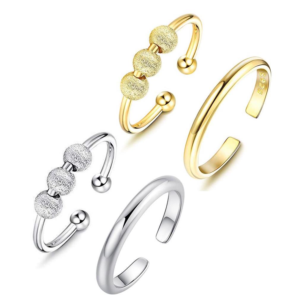 2 Stück Fidget Offene Verstellbare Ringe Perlen Schmuck Damen Herren Anti-Stress Stapelbarer Drehring Damen Mode Accessoire