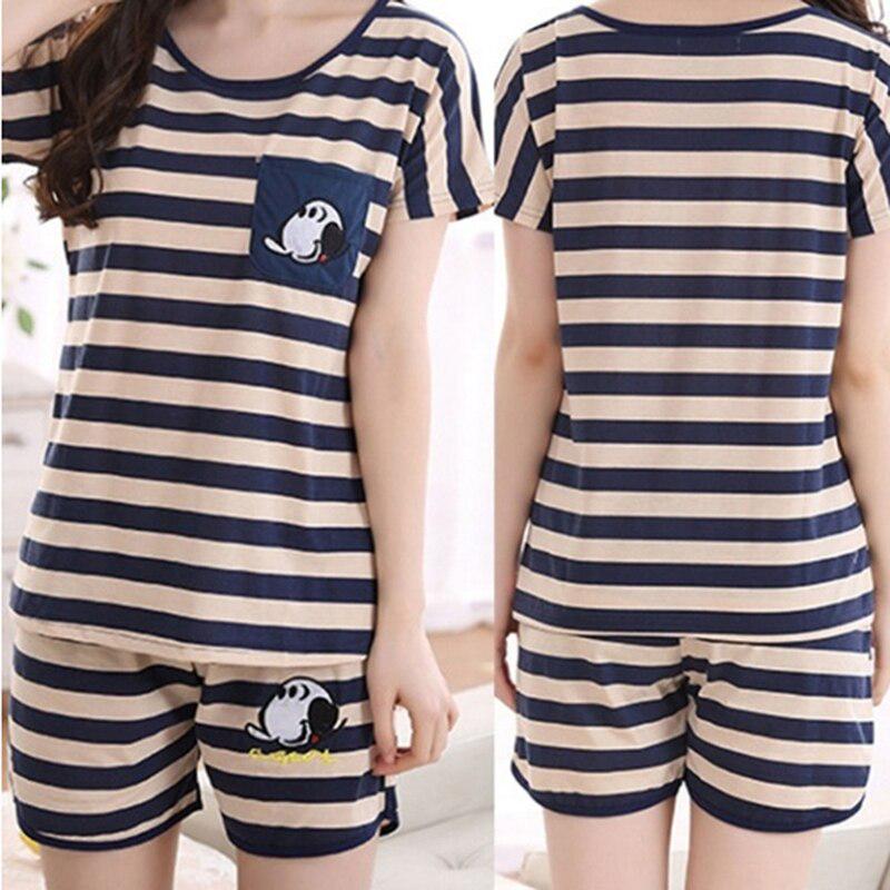 Pijamale pentru femei, cu mânecă scurtă, cu gât rotund, din bumbac pentru acasă